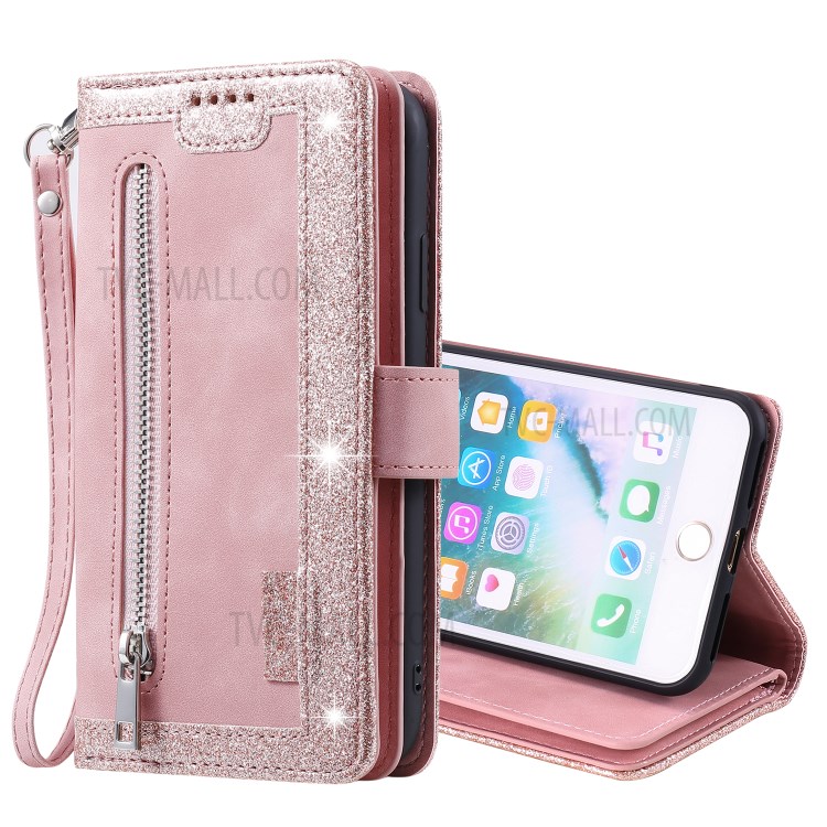 Zipper Pocket 9 Card Slots Leather Wallet Case for iPhone 8 Plus/7 Plus - Rose Gold-10