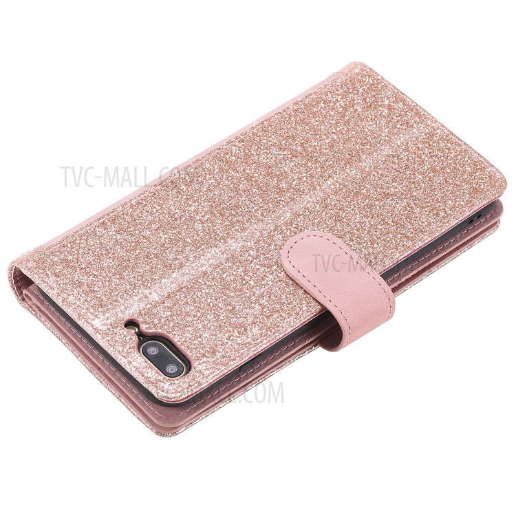Zipper Pocket 9 Card Slots Leather Wallet Case for iPhone 8 Plus/7 Plus - Rose Gold-12