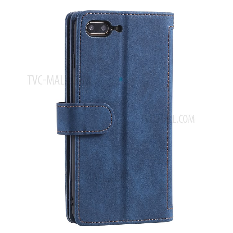 Poche À Fermeture Éclair 9 Fentes Pour Cartes Cas De Porte-monnaie En Cuir Pour Iphone 8 Plus / 7 Plus - Bleu-11