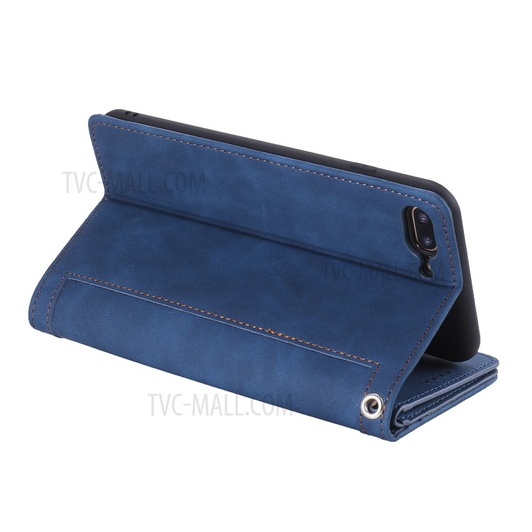 Poche À Fermeture Éclair 9 Fentes Pour Cartes Cas De Porte-monnaie En Cuir Pour Iphone 8 Plus / 7 Plus - Bleu-12