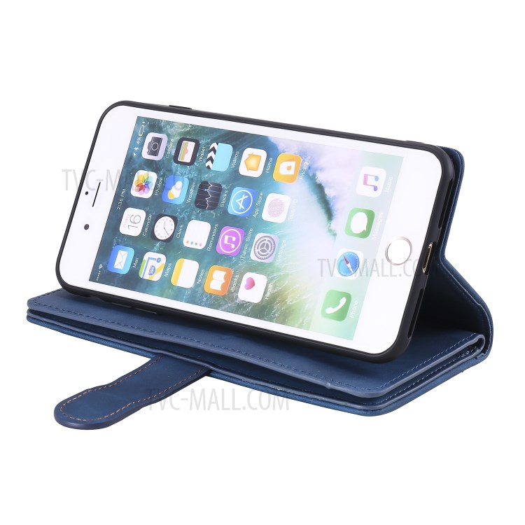 Poche À Fermeture Éclair 9 Fentes Pour Cartes Cas De Porte-monnaie En Cuir Pour Iphone 8 Plus / 7 Plus - Bleu-13