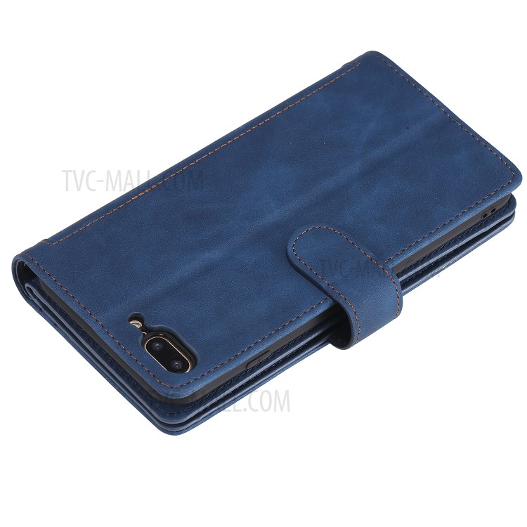 Poche À Fermeture Éclair 9 Fentes Pour Cartes Cas De Porte-monnaie En Cuir Pour Iphone 8 Plus / 7 Plus - Bleu-3