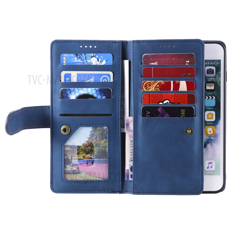 Poche À Fermeture Éclair 9 Fentes Pour Cartes Cas De Porte-monnaie En Cuir Pour Iphone 8 Plus / 7 Plus - Bleu-8