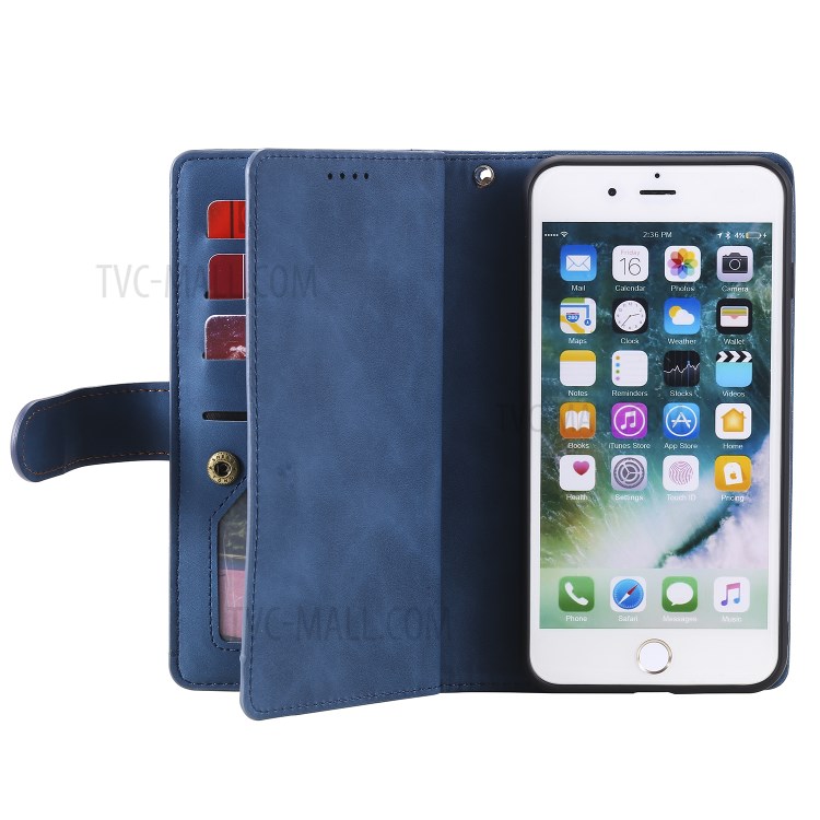 Poche À Fermeture Éclair 9 Fentes Pour Cartes Cas De Porte-monnaie En Cuir Pour Iphone 8 Plus / 7 Plus - Bleu-9