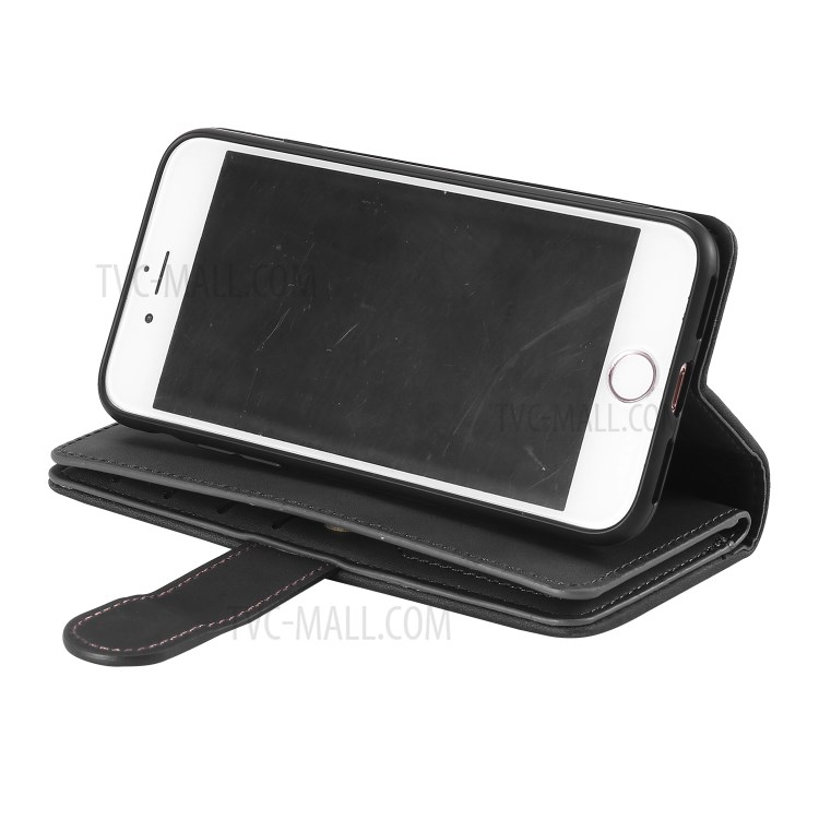 Pocket 9 Slots De Cartão Caso Shell Carteira De Couro Com Zíper Para O IPhone 7/8 - Preto-10