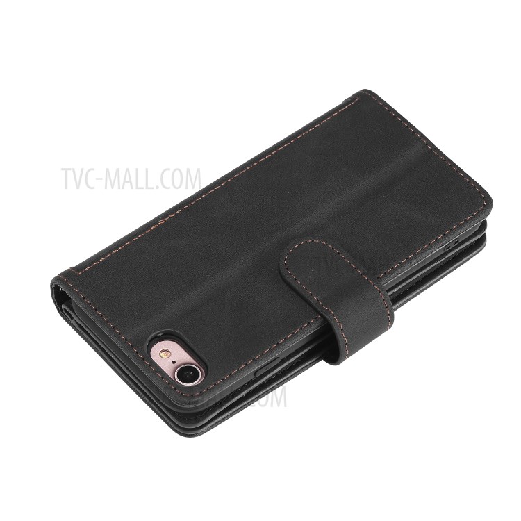 Pocket 9 Slots De Cartão Caso Shell Carteira De Couro Com Zíper Para O IPhone 7/8 - Preto-12