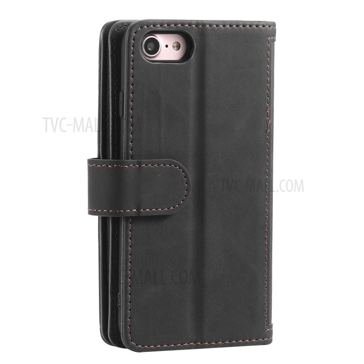Pocket 9 Slots De Cartão Caso Shell Carteira De Couro Com Zíper Para O IPhone 7/8 - Preto-8