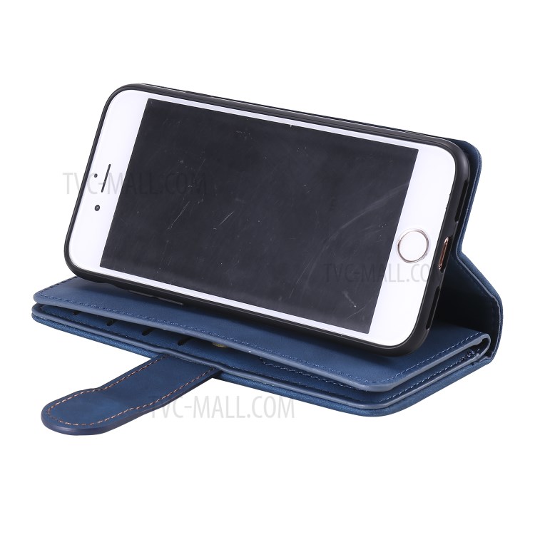 Zipper Pocket 9 Card Slots Leather Wallet Shell Case for iPhone 7/8 - Blue-10