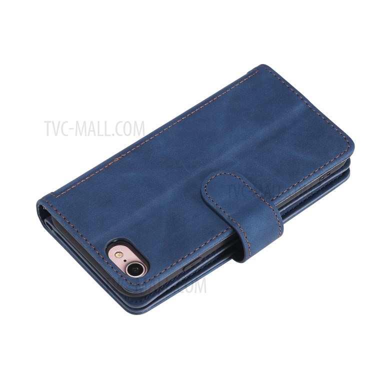 Zipper Pocket 9 Card Slots Leather Wallet Shell Case for iPhone 7/8 - Blue-13