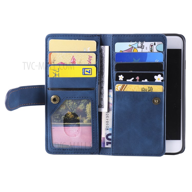 Zipper Pocket 9 Card Slots Leather Wallet Shell Case for iPhone 7/8 - Blue-5