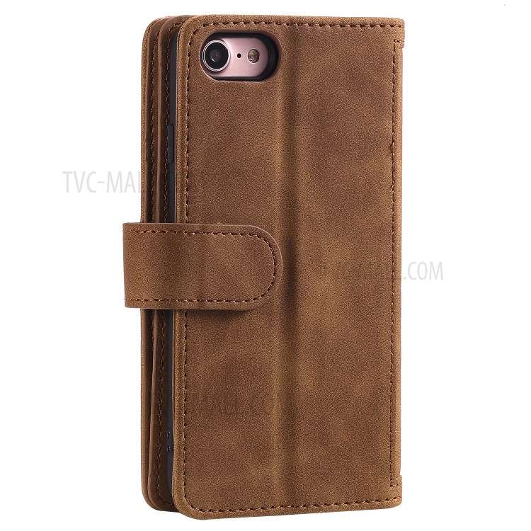 Zipper Pocket 9 Card Slots Leather Wallet Shell Case for iPhone 7/8 - Brown-7