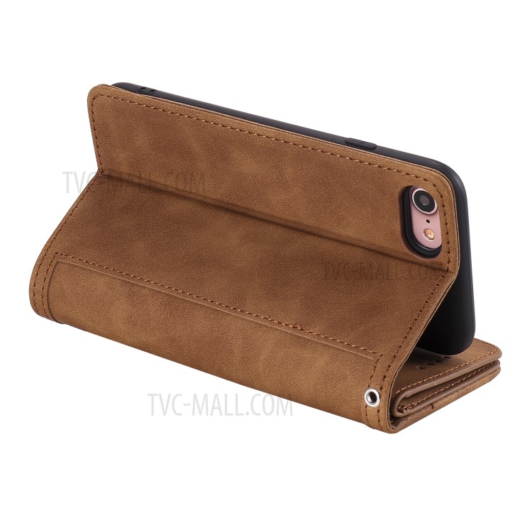Zipper Pocket 9 Card Slots Leather Wallet Shell Case for iPhone 7/8 - Brown-8