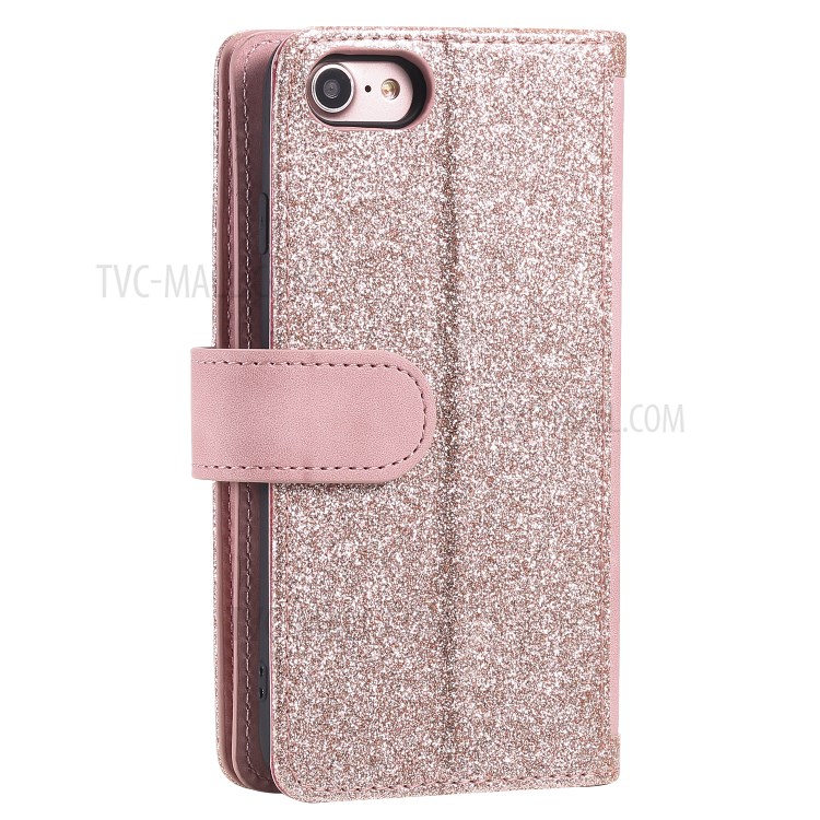 Zipper Pocket 9 Card Slots Leather Wallet Shell Case for iPhone 7/8 - Pink-11