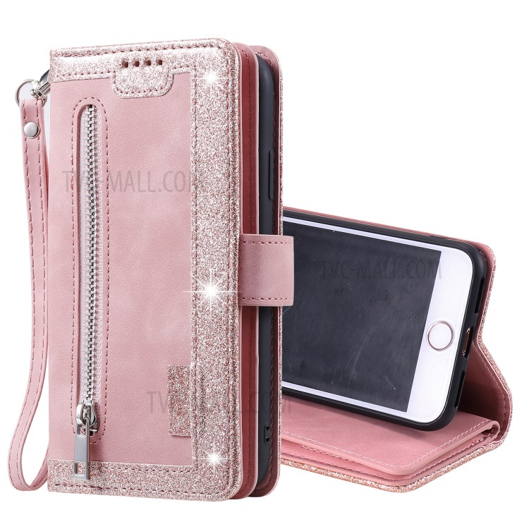 Zipper Pocket 9 Card Slots Leather Wallet Shell Case for iPhone 7/8 - Pink-5