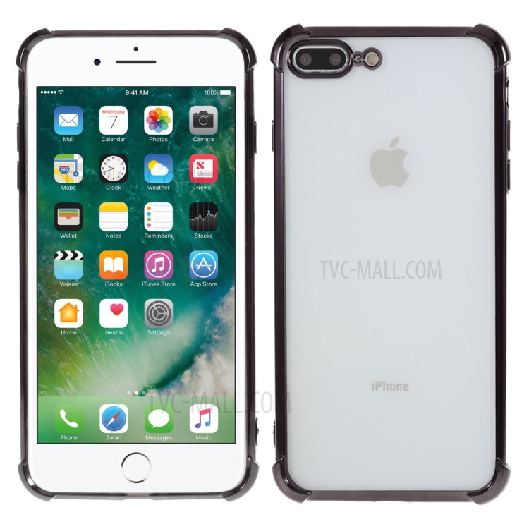 Electroplating Drop Resistant TPU Case for iPhone 8 Plus/7 Plus - Black-1