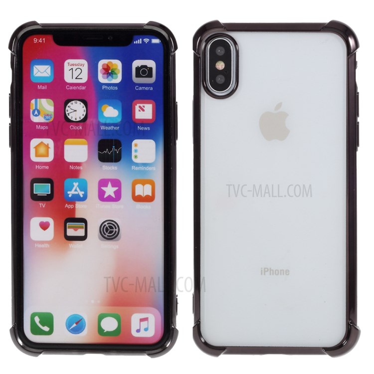 Goutte Résistant À La Galvanoplastie Couvercle Du Boîtier TPU Pour IPhone XS / X 5,8 Pouces - Noir-1