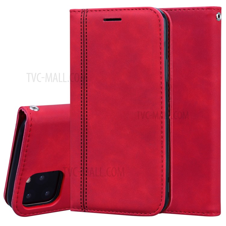 Auto-absorbed Leather Stand Case with Card Slot for iPhone 11 Pro 5.8 inch - Red-1