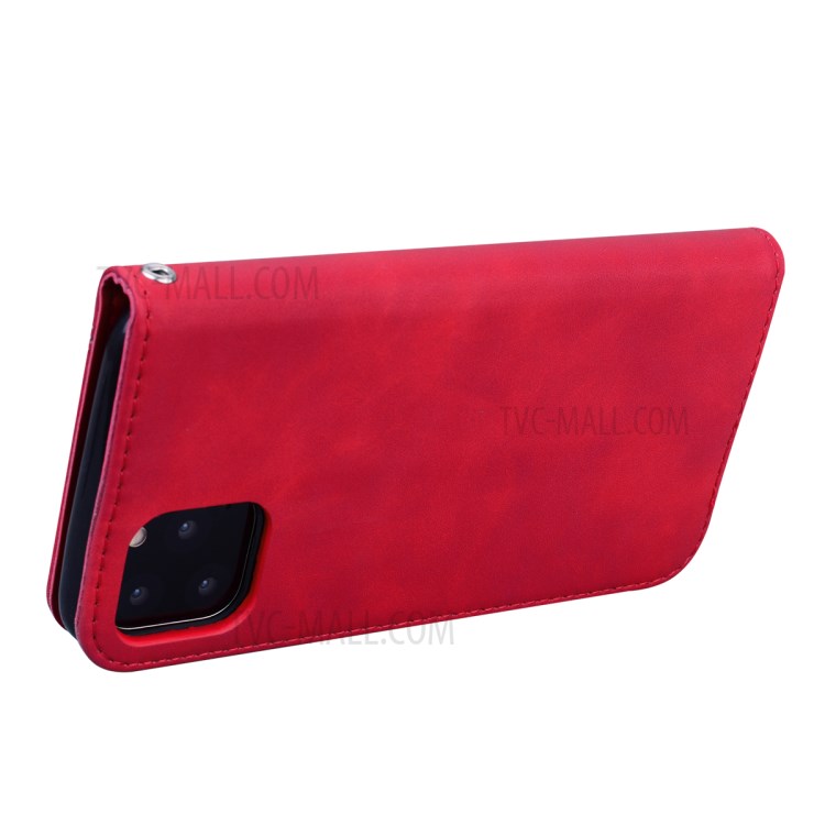 Auto-absorbed Leather Stand Case with Card Slot for iPhone 11 Pro 5.8 inch - Red-4