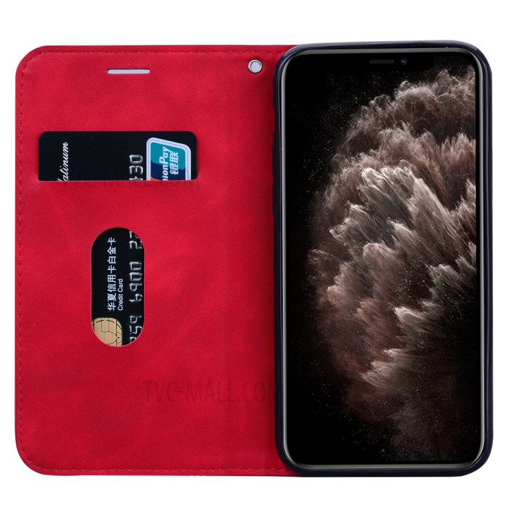Auto-absorbed Leather Stand Case with Card Slot for iPhone 11 Pro 5.8 inch - Red-5