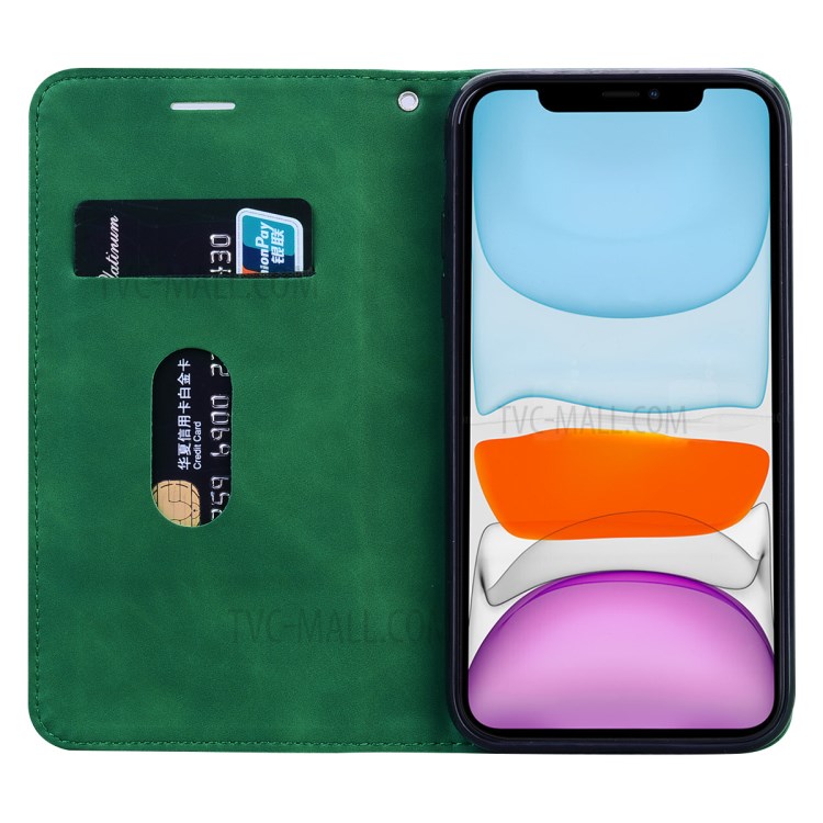 Auto-absorbed Stand Leather Card Holder Case for iPhone 11 6.1 inch - Green-5