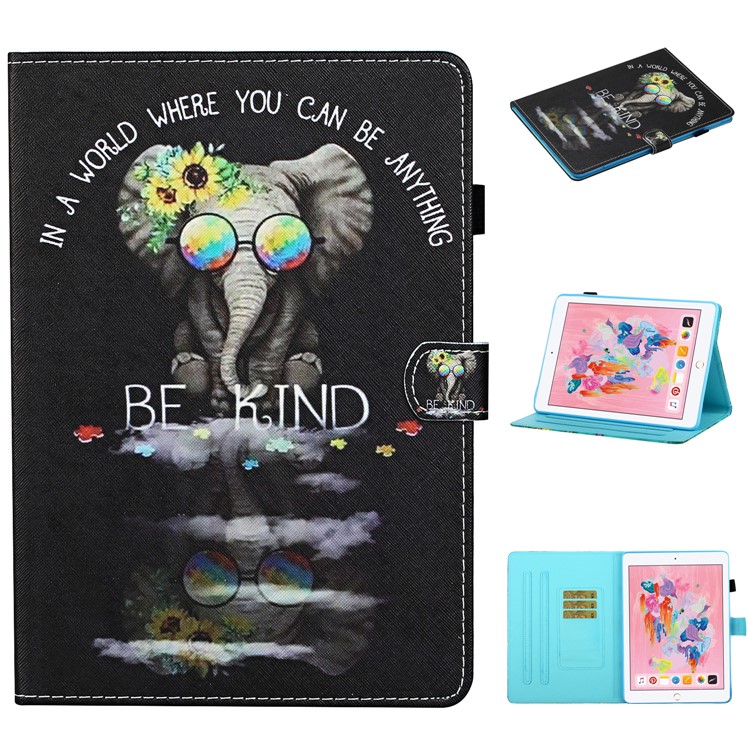 Patterned Leather Card Holder Stand Tablet Casing for iPad Air 2 / iPad Air (2013) / iPad 9.7-inch (2017)/ (2018) - Elephant-1