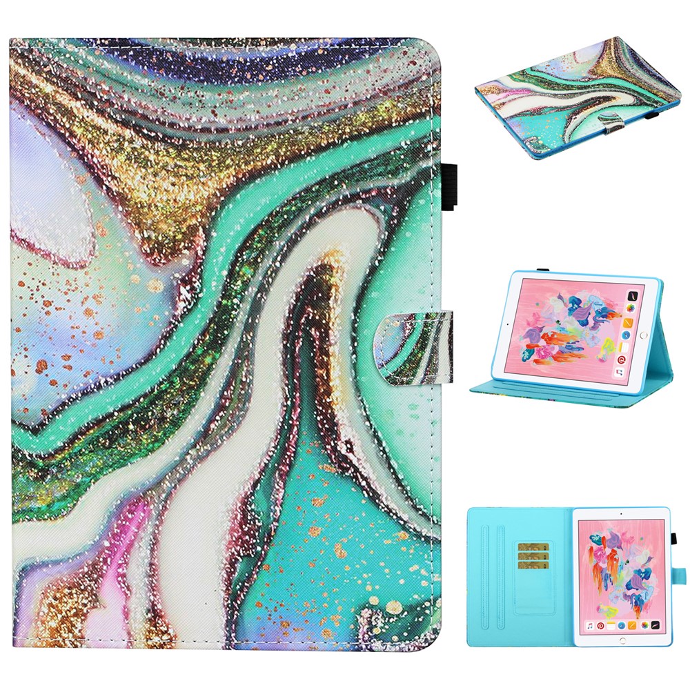 Patterned Leather Card Holder Stand Tablet Casing for iPad Air 2 / iPad Air (2013) / iPad 9.7-inch (2017)/ (2018) - Glitter Powder-1