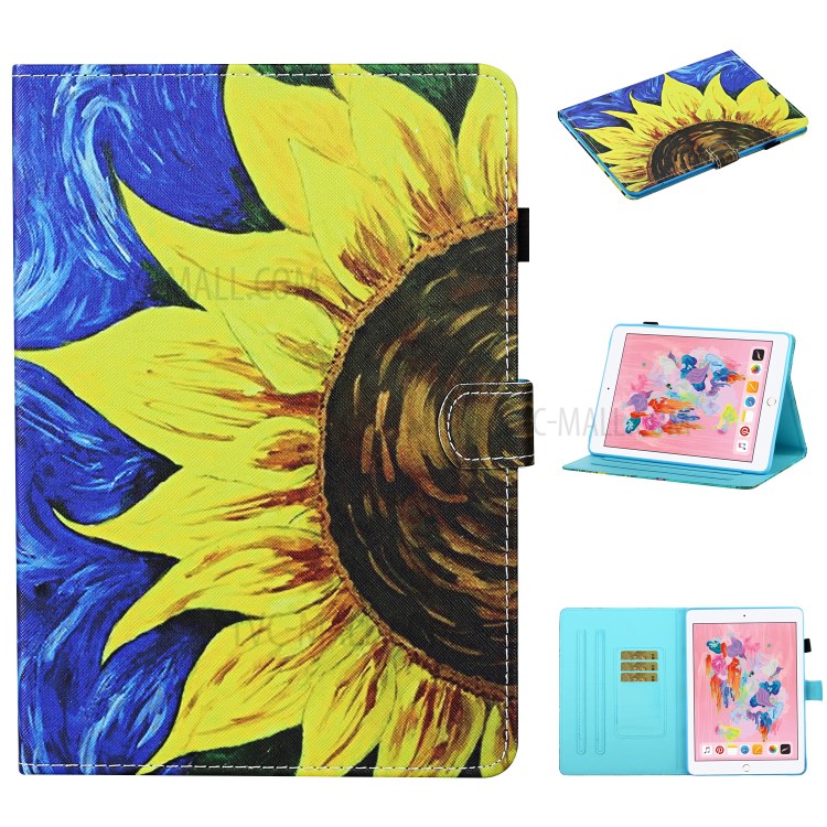 Cartão Couro Invólucro Suporte O Suporte Comprimido Modelado Para Ar Capas 2 / ar ipad (2013) / ipad de 9,7 polegadas (2017) / (2018) - Flor-1