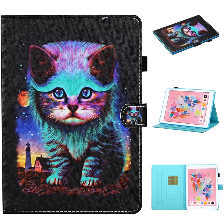 Patterned Leather Card Holder Stand Tablet Casing for iPad Air 2 / iPad Air (2013) / iPad 9.7-inch (2017)/ (2018) - Cat-1