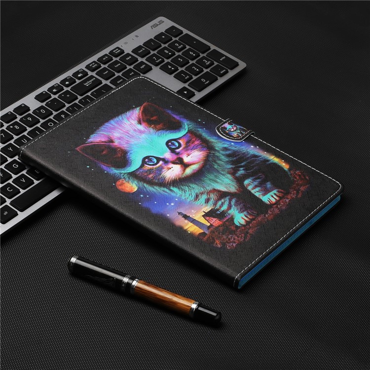 Patterned Leather Card Holder Stand Tablet Casing for iPad Air 2 / iPad Air (2013) / iPad 9.7-inch (2017)/ (2018) - Cat-6