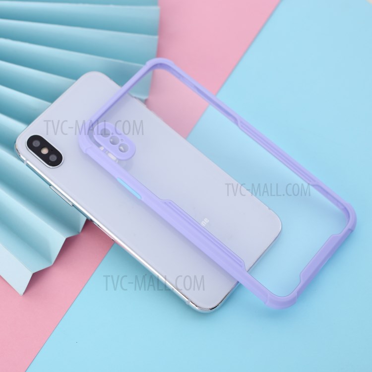 Anti-drop TPU Frame + Acrylic Back Bi-color Hybrid Case for iPhone XS/X - Purple-1