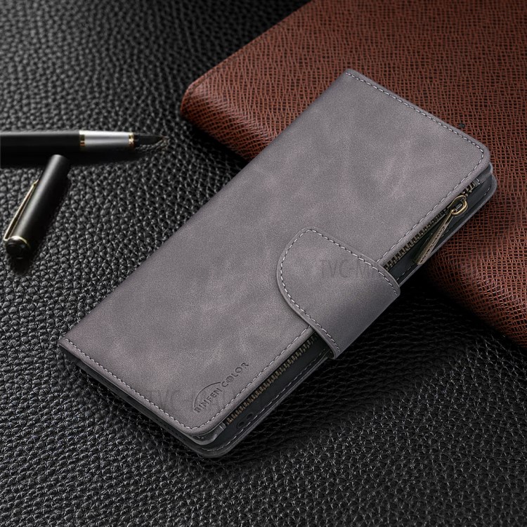 Custodia Per il Portafoglio in Pelle da 2 in 1 Tascabile Con Zipper Per Iphone XS/X - Grigio