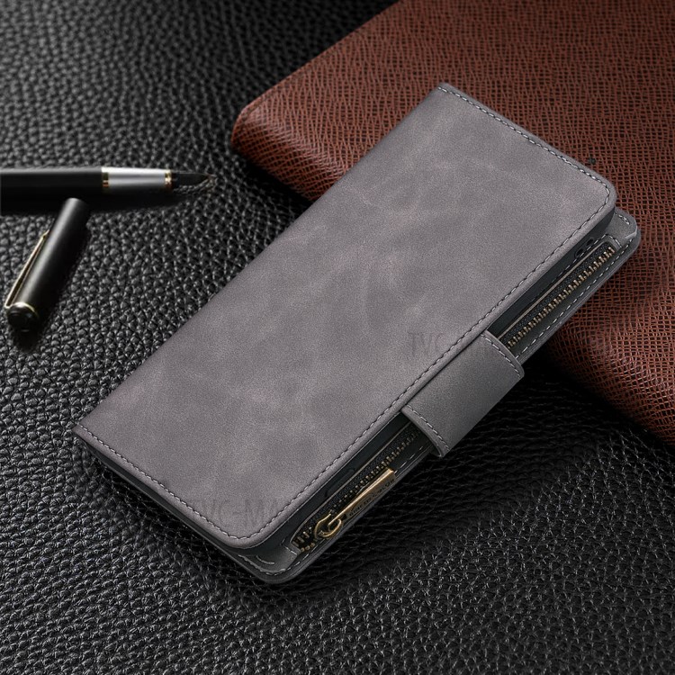 Custodia Per il Portafoglio in Pelle da 2 in 1 Tascabile Con Zipper Per Iphone XS/X - Grigio