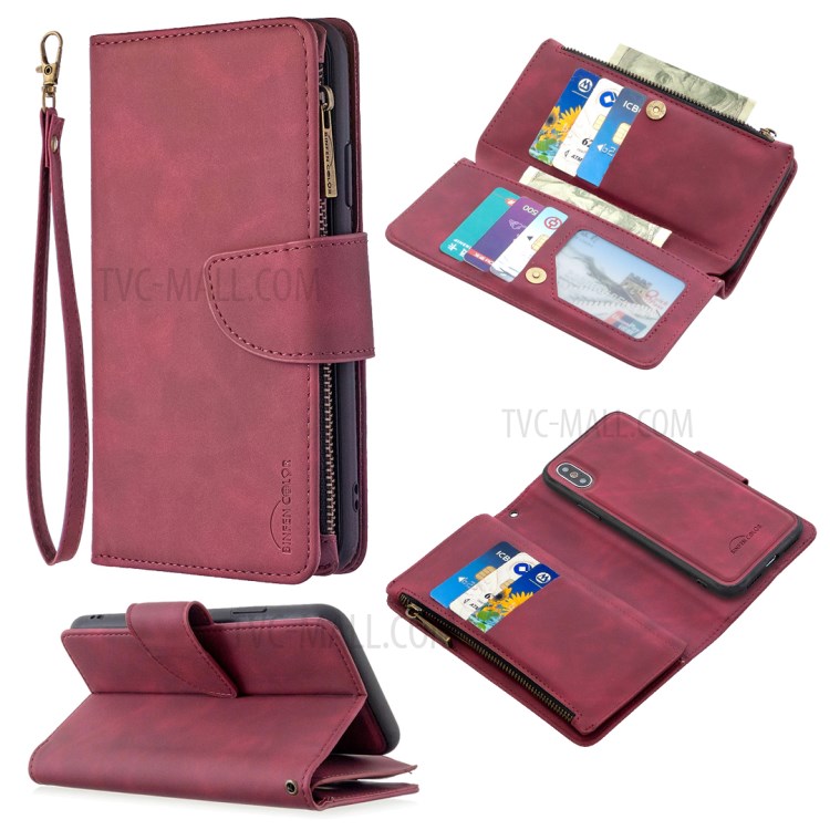 Zipper Pocket Detachable 2-in-1 Leather Wallet Case for iPhone XS/X - Red-1