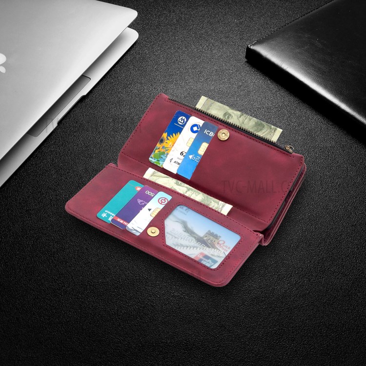 Zipper Pocket Detachable 2-in-1 Leather Wallet Case for iPhone XS/X - Red-11