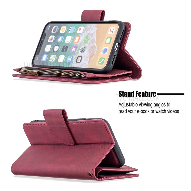 Zipper Pocket Detachable 2-in-1 Leather Wallet Case for iPhone XS/X - Red-6