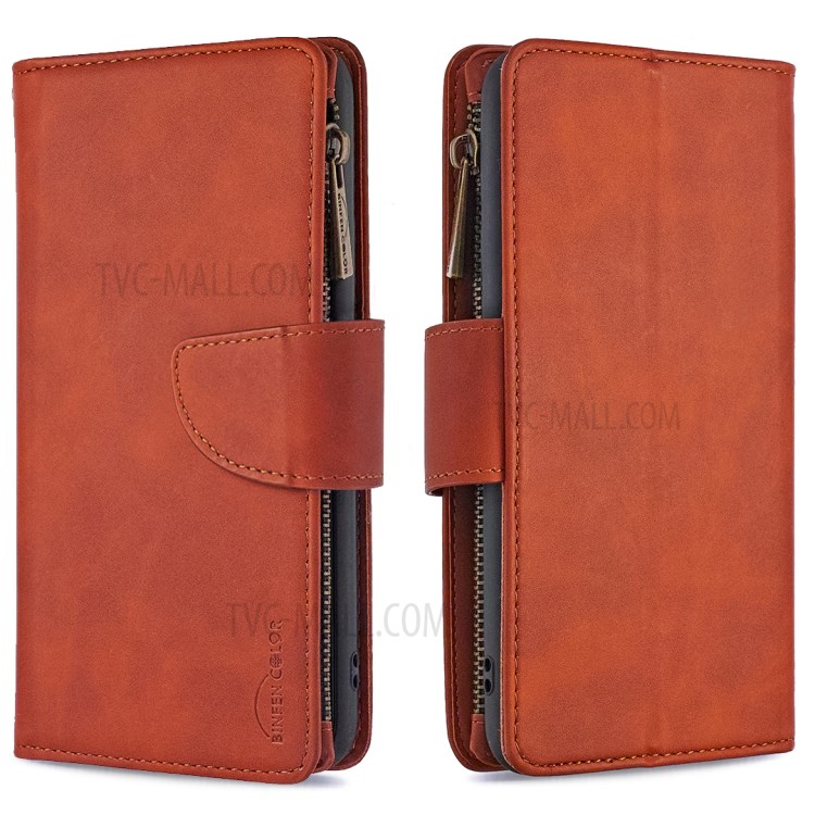 Estuche De Billetera De Cuero 2 En 1 De Bolsillo Con Cremallera Para IPhone XS / X - Marrón