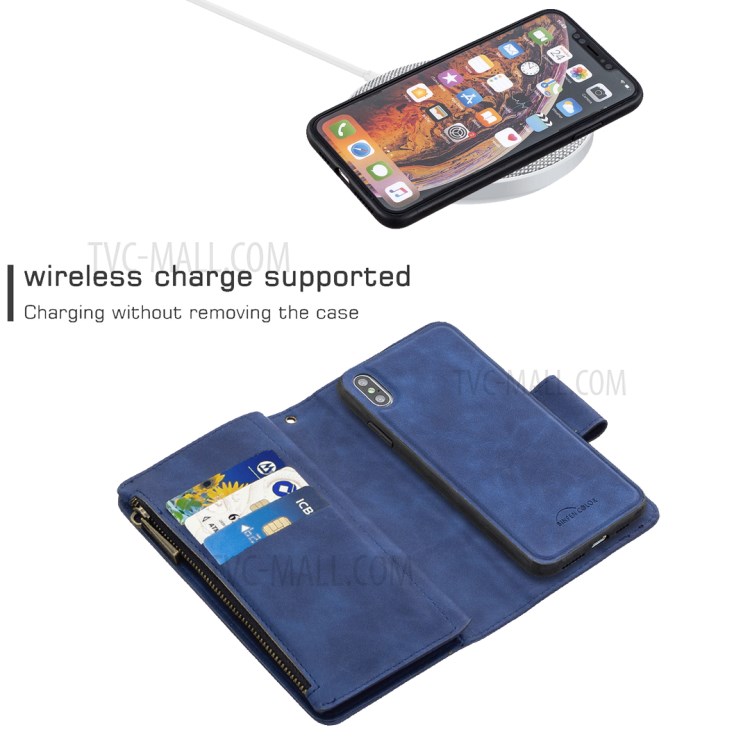 Bolsillo Con Cremallera Caso Soporte De La Carpeta 2-in-1 Piel Desmontable Para El IPhone XS Max 6,5 Pulgadas - Azul-5