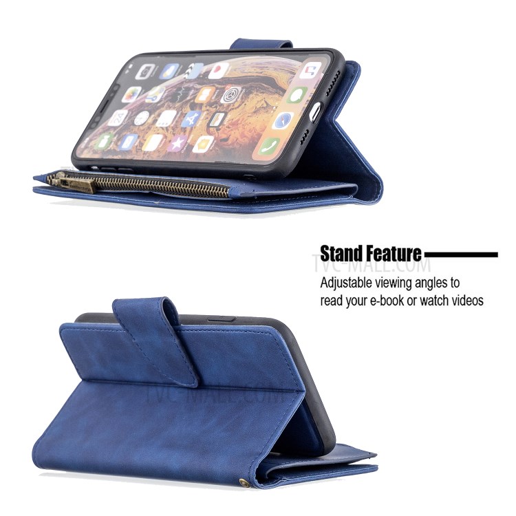 Bolsillo Con Cremallera Caso Soporte De La Carpeta 2-in-1 Piel Desmontable Para El IPhone XS Max 6,5 Pulgadas - Azul-6