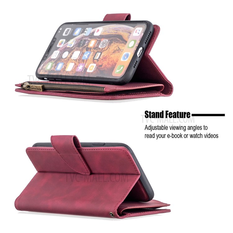Zipper Pocket Detachable 2-in-1 Leather Wallet Stand Case for iPhone XS Max 6.5 inch - Red-6
