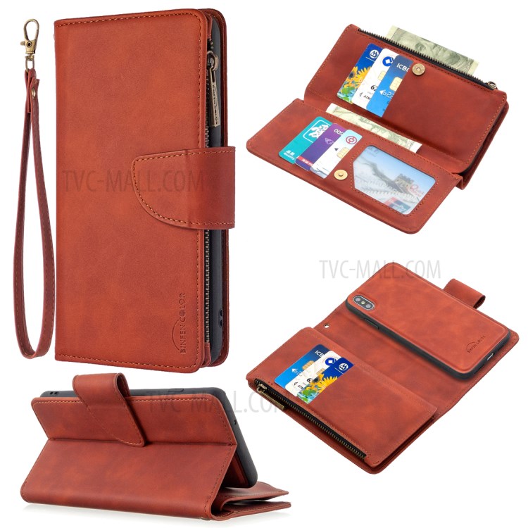 Zipper Pocket Detachable 2-in-1 Leather Wallet Stand Case for iPhone XS Max 6.5 inch - Brown-1