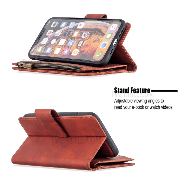 Zipper Pocket Detachable 2-in-1 Leather Wallet Stand Case for iPhone XS Max 6.5 inch - Brown-6