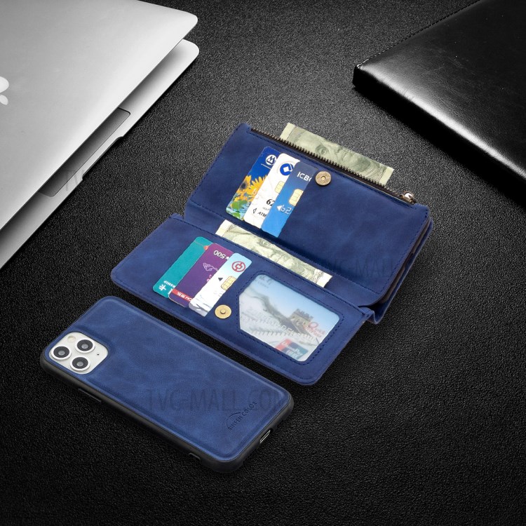 Zipper Pocket Detachable 2-in-1 Leather Wallet Stand Case for iPhone 11 Pro 5.8 inch - Blue-10