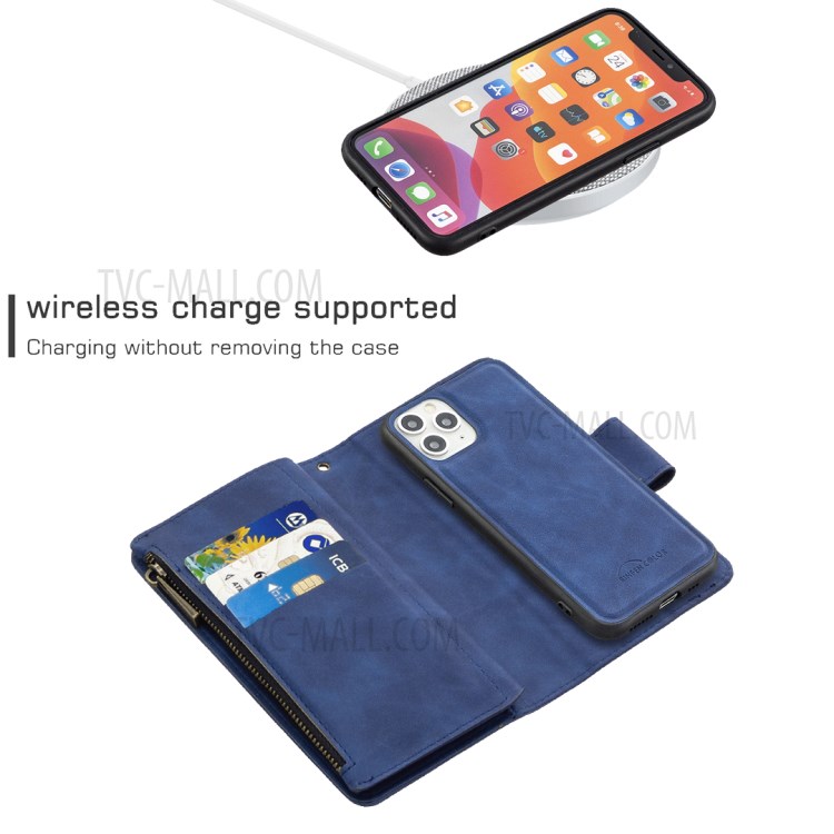 Zipper Pocket Detachable 2-in-1 Leather Wallet Stand Case for iPhone 11 Pro 5.8 inch - Blue-5