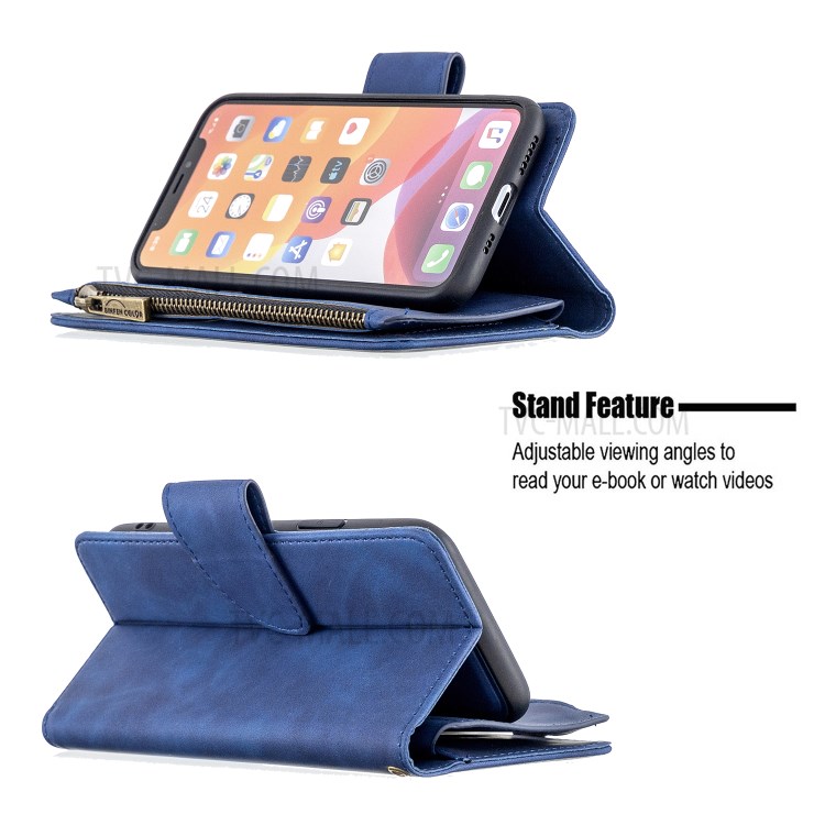 Zipper Pocket Detachable 2-in-1 Leather Wallet Stand Case for iPhone 11 Pro 5.8 inch - Blue-6