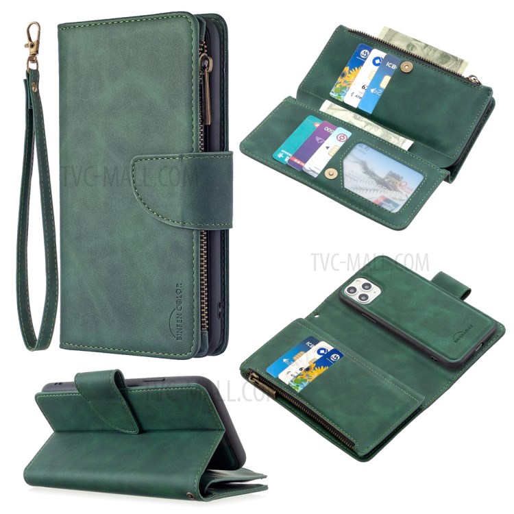 Zipper Pocket Detachable 2-in-1 Leather Wallet Stand Case for iPhone 11 Pro 5.8 inch - Green-1