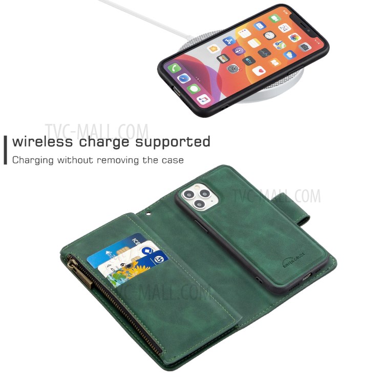 Zipper Pocket Detachable 2-in-1 Leather Wallet Stand Case for iPhone 11 Pro 5.8 inch - Green-5