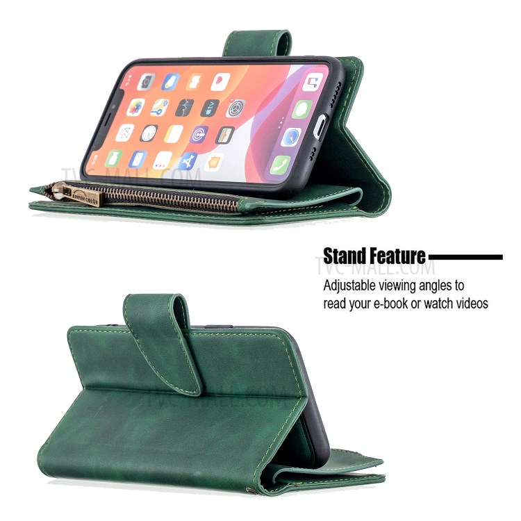Zipper Pocket Detachable 2-in-1 Leather Wallet Stand Case for iPhone 11 Pro 5.8 inch - Green-6