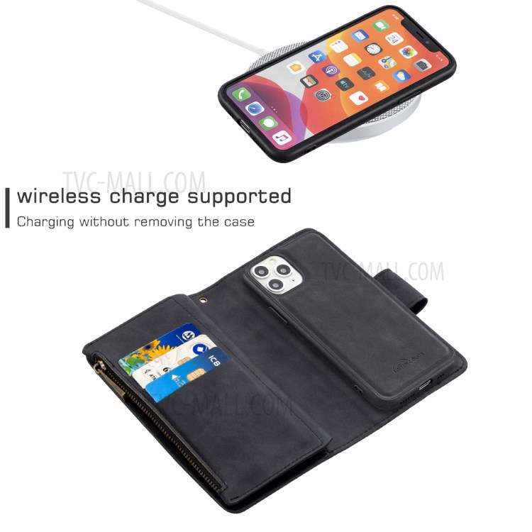 Zipper Pocket Detachable 2-in-1 Leather Wallet Stand Case for iPhone 11 Pro 5.8 inch - Black-5
