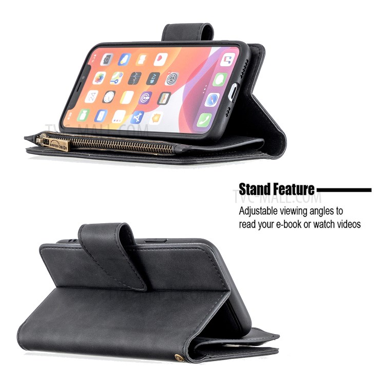 Zipper Pocket Detachable 2-in-1 Leather Wallet Stand Case for iPhone 11 Pro 5.8 inch - Black-6