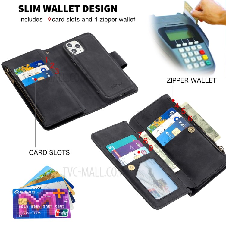 Zipper Pocket Detachable 2-in-1 Leather Wallet Stand Case for iPhone 11 Pro 5.8 inch - Black-7